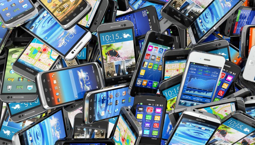 Mobile,Phones,Background.,Pile,Of,Different,Modern,Smartphones.,3d