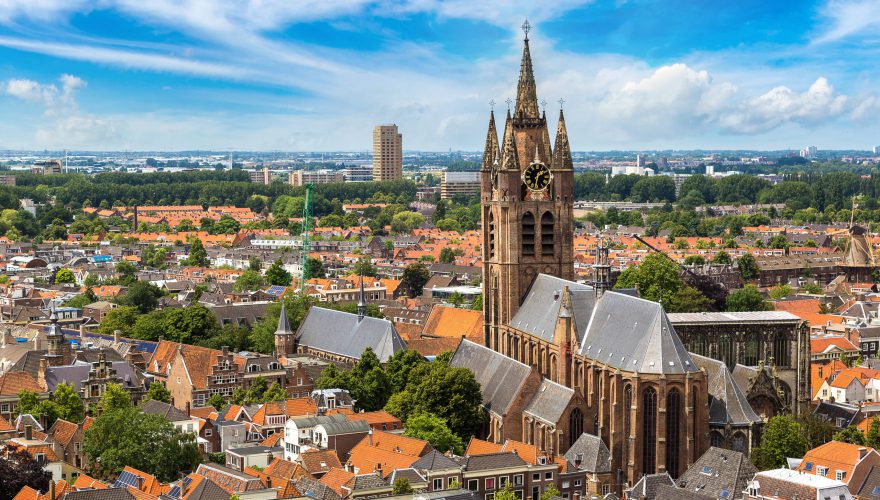 Panoramic,Aerial,View,Of,Delft,In,A,Beautiful,Summer,Day,